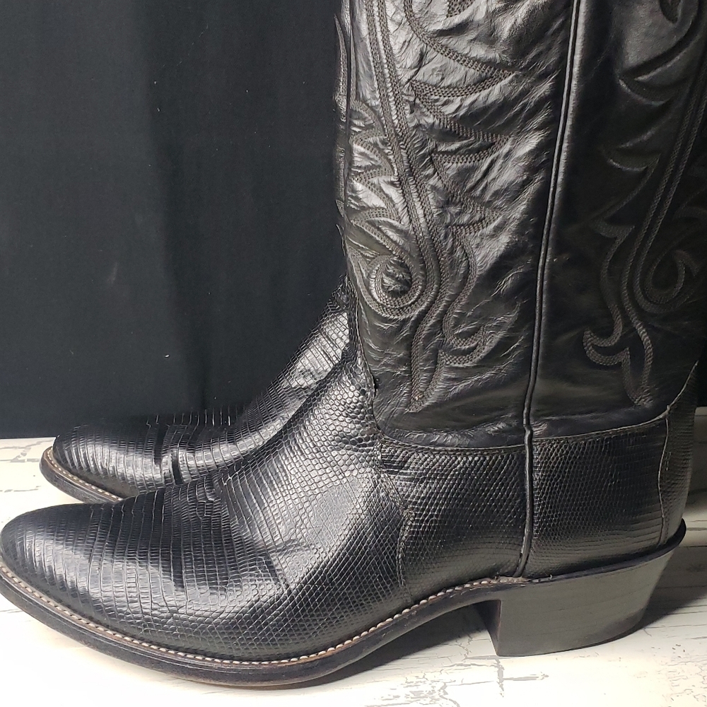 Justin 'Teju Lizard' Cowboy Boots Style J 90250 in Black - Men's 10.5 EE - Picture 4 of 16